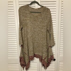 Oddy Red And Brown Pullover Knit Different Length Hem Sweater Tunic Size 1XL